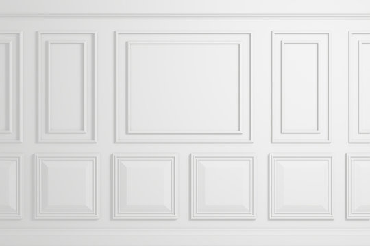 classic white wall with panels background, space for text, 3d rendering