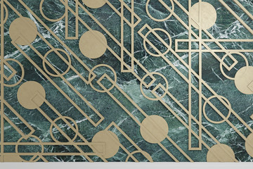 gold pattern on green marble background, abstract wallpaper, 3d render illustration