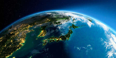 Detailed Earth. Part of Asia, Japan and Korea, Japanese sea - 283024809