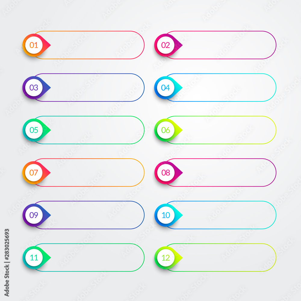 Poster vector outline buttons with arrows number 1 to 12