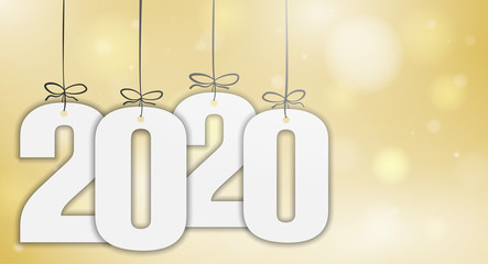 Obraz na płótnie Canvas 2020 new year greeting card with golden bokeh background vector illustration