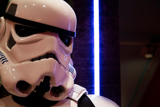 LONDON, UK - JULY 31th 2018: A Stormtrooper figure from the popular Star Wars film franchise on display in a shop in central London