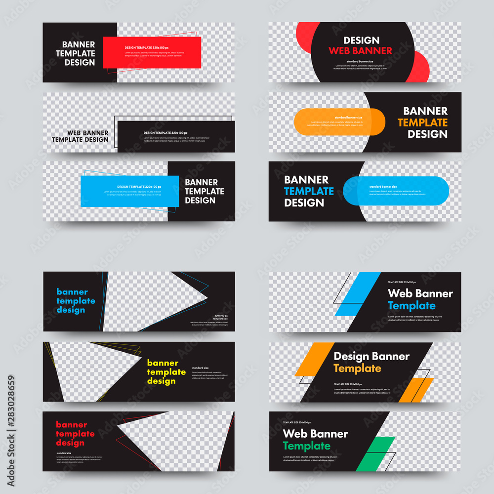 Leinwandbilder Set of horizontal vector web banners with place for photo and different geometrical shapes and design elements