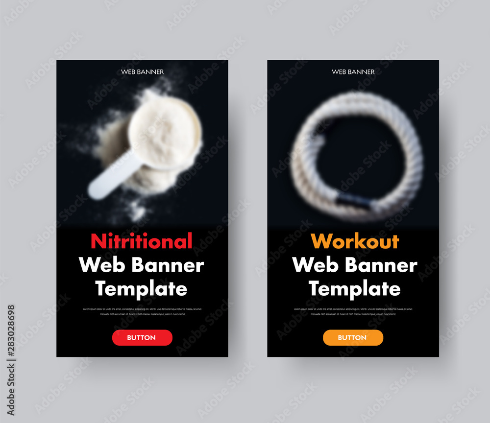 Poster Two black vertical vector web banners with place for photo and text, and color buttons.
