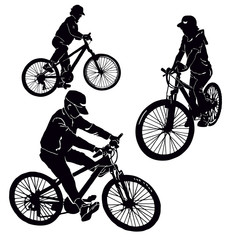 Obraz premium Teenager on a mountain bike. A girl, a boy in a baseball cap is riding a bicycle. Flat style character vector illustration isolated on white background.
