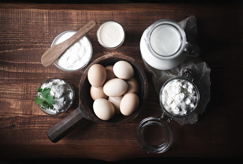 Healthy food high in protein. Meat, fish, dairy products, nuts and beans