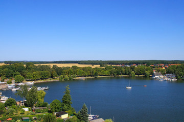 Fototapeta premium The bay of the holiday destination Roebel on Mueritz lake, Mecklenburg lake district, Germany