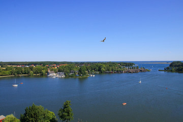 The bay of the holiday destination Roebel on Mueritz lake, Mecklenburg lake district, Germany