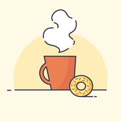 Illustration of doughnut with delicious drink.