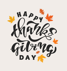 Fototapeta na wymiar Happy thanksgiving day - Hello Autumn Vibes- cute template hand drawn doodle lettering poster banner art