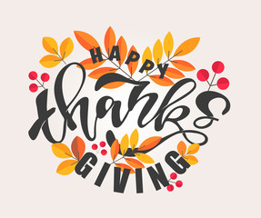 Happy thanksgiving day - Hello Autumn Vibes- cute template hand drawn doodle lettering poster banner art