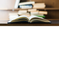 Education concept. Stack of books on table.