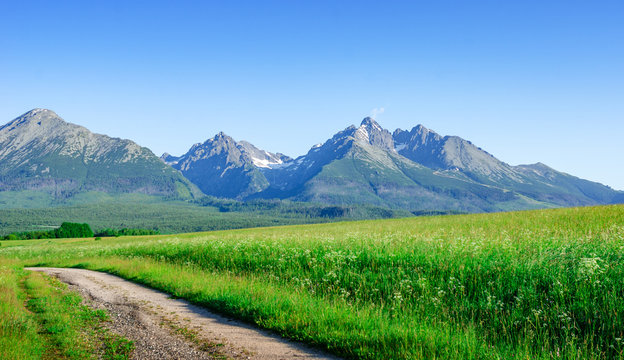 High Tatras, Slovakia. Scenic landscape of a mountain range on a summer day.