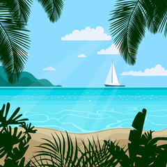 Fototapeta na wymiar Vector illustration in cartoon style of paradise island on a sunny day. Suitable for parallax, animation.