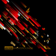 Abstract gold and red colors shapes on a black vector graphics wallpaper backgrounds