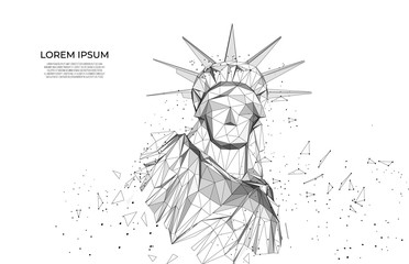 Statue of Liberty in New York City from particles, lines and triangles on blue background. Polygonal wireframe silhouette. Mesh art, poly low © Viks_jin