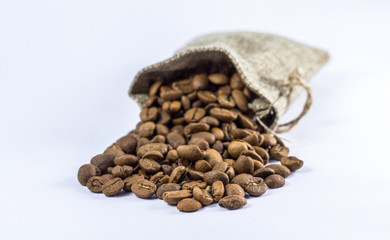 coffee beans in bag isolated on white background