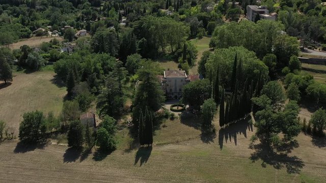Aerial view of a Mansion in a beautiful domain surrounded by trees and a big forest in Bargemon, Provence-Alpes-C&ocirc;te d'Azur