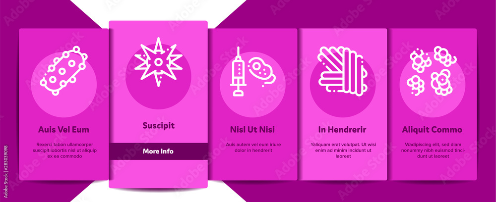 Poster collection pathogen vector onboarding mobile app page screen. pathogen bacteria microorganism, micro