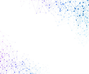 Global social communication banner with colorful network mesh.