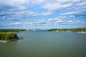 Aerial view of Ruissalo island. Turku. Finland. Nordic natural landscape. Photo made by drone from above.