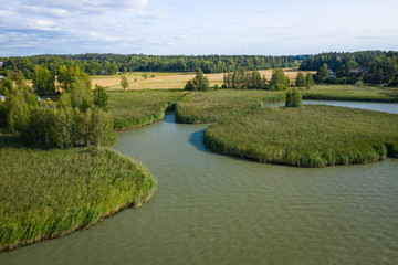 Aerial view of Ruissalo island. Turku. Finland. Nordic natural landscape. Photo made by drone from above.
