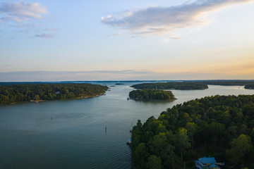 Aerial view of Ruissalo island. Turku. Finland. Nordic natural landscape. Photo made by drone from above.