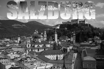 Salzburg Panorama Black and White with lettering