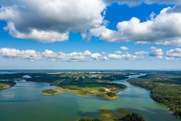 Aerial view of Aland Islands at summer time. Finland. The Archipelago. Photo made by drone from above. Nordic Natural Landscape.