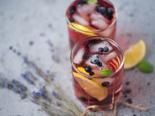 Alcoholic blueberry cocktail with lavender gin and tequila or blueberry Mojito