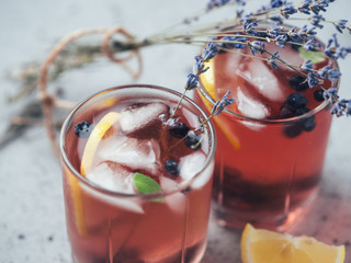 Alcoholic blueberry cocktail with lavender gin and tequila or blueberry Mojito