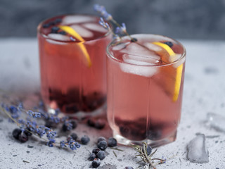 Alcoholic blueberry cocktail with lavender gin and tequila or blueberry Mojito