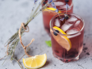 Alcoholic blueberry cocktail with lavender gin and tequila or blueberry Mojito