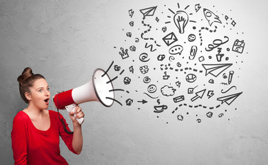 Person holding megaphone and yelling ideas concept