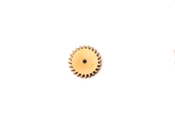 one wooden gear isolated on white background