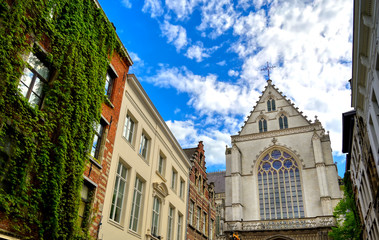 The Cathedral of our Lady in the streets of Antwerp, Belgium.