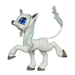 3D Rendering Fairy Tale Little White Unicorn on White