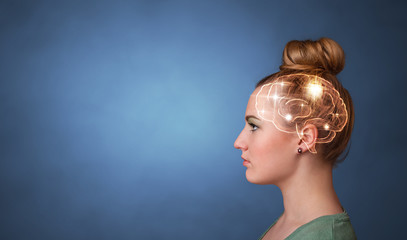 Portrait with lighting brain and brainstorming concept