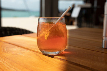 Icy chilled Kombucha Tea in a tropical setting