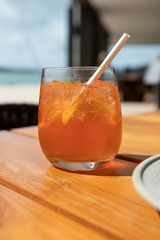 Icy chilled Kombucha Tea in a tropical setting
