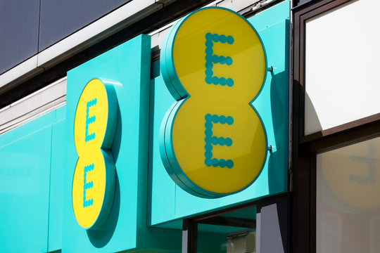 LONDON, UK - JULY 31th 2018: EE mobile network store front on Oxford Street in central London.