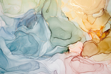  Abstract colorful background, wallpaper. Mixing acrylic paints. Modern art. Paint marble texture. Alcohol ink colors  translucent