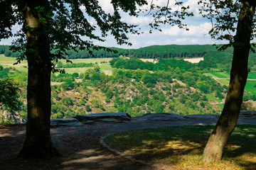 view on rock Loreley (Lorelei) and village Sankt Goarshausen. Unesco heritage, Germany