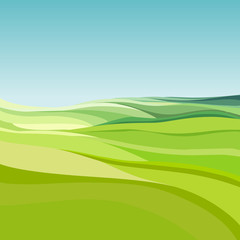 Obraz premium abstract background of cartoon green fields under a blue sky