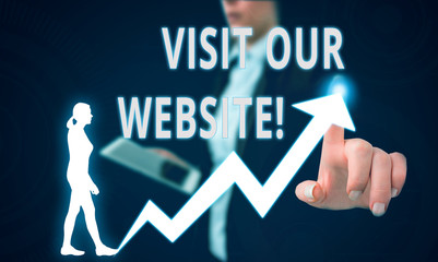 Text sign showing Visit Our Website. Business photo text visitor who arrives at web site and...