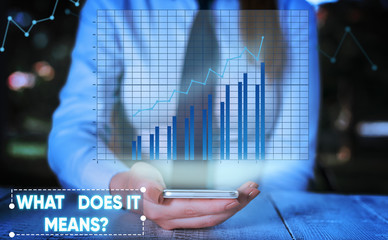 Conceptual hand writing showing What Does It Means question. Concept meaning asking someone about meaning something said and you do not understand