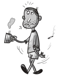 Happy Man Drinking Beer. Comic Character. Vector illustration - Vector