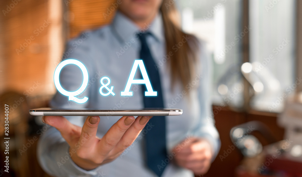 Poster word writing text q and a. business photo showcasing defined as questions being asked and answers bl