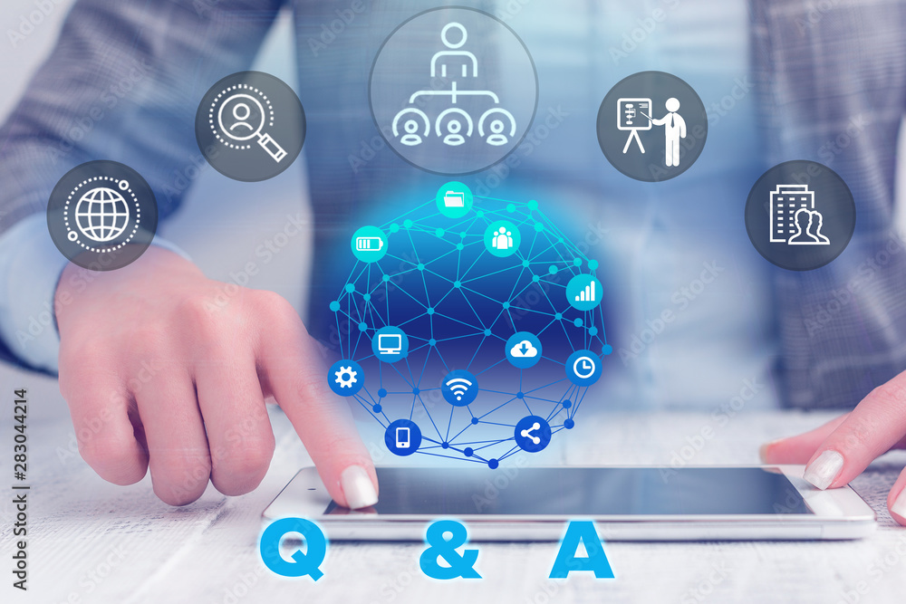 Poster text sign showing q and a. business photo text defined as questions being asked and answers female h