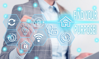 Writing note showing Find Your Purpose. Business concept for reason for something is done or for...